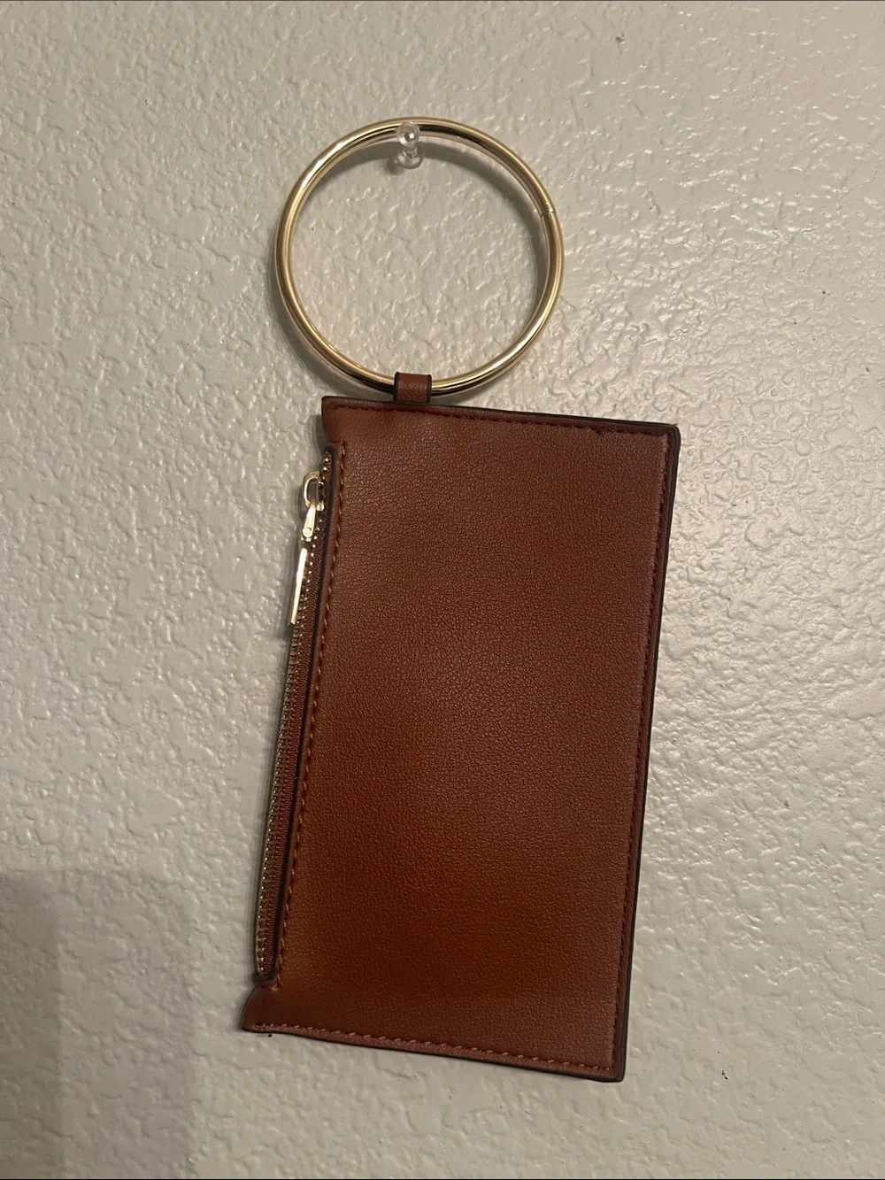 Marc New York Tan Leather Zip Card Holder Key Ring